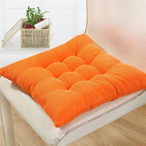Stuhlkissen Sitzkissen mit Haltebändern, Warm Kord Sitzauflage für Innen Büro Auto Wohnzimmer Erkerfenster Yoga, Gefüllte Baumwolle, Gestepptes Design, Eckig, Dicke 6cm,Orange,40CM