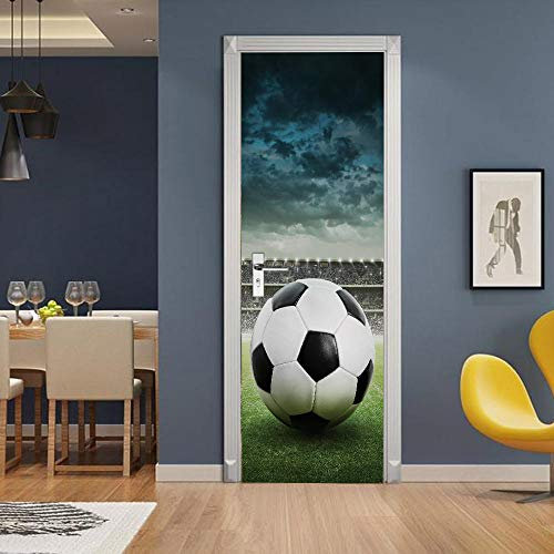 LuSeven stickers paroi de douche Football artistique noir et blanc 90x200cm(35.43 inches * 78.74 inches) Stickers de Porte PVC Imperméable Trompe l'œil Décoration Papier Peint Murale pour Salon Cuisin