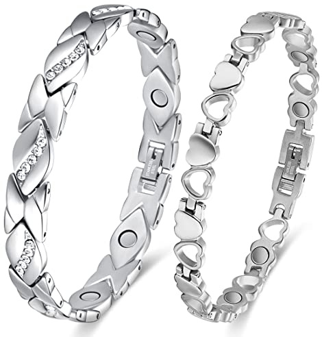 Vicmag Titanstahl-Magnetarmbänder für Damen mit ultrastarken Magneten, ordentliches und glitzerndes Design, Geschenkbox mit Anpassungswerkzeug, 2 Stück Kristallsilber
