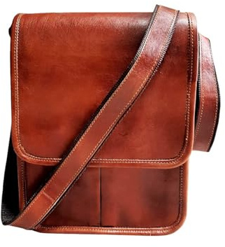 ALASKA EXPORTS } Leder 11 Crossbody Leder Satchel Vintage Leder Messenger Bag Umhängetasche, braun, 9 X 11 X 3 INCH