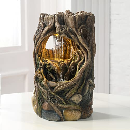 GOSSI Indoor Water Fountain Stump Rain Drop Meditation Desk Fountain Artistic Relaxation Waterfall for Home and Office Decor (22013)