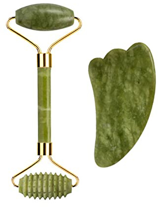 Rouleau à gouache en pierre de jade naturelle Gua Sha Massager Masseur Beauté Relaxation Outil N°2