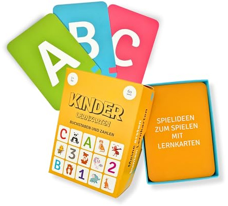 Fasonak ABC & 123 Lernkarten - 60 Karten zum Buchstaben Lernen, komplettes deutsches Alphabet & Zahlen 1-12 mit Bonus-Spielideen, Montessori Flashcards ab 3 Jahren für Vorschule & Kindergarten
