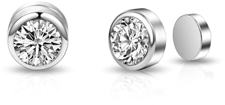 Philip Jones Men's Silver Plated 6mm Magnetic Clip On Earrings Created with Zircondia® Crystals
