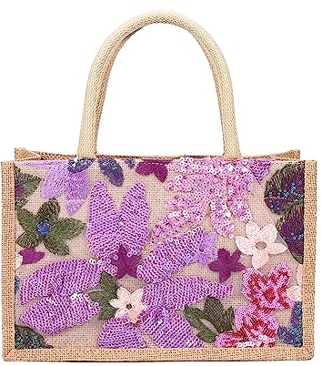 NICOLE & DORIS Grande Borsa Tote in Juta - Borsa da Lavoro Shopper a Mano Leggera e Pieghevole per Mare e Spesa - Regalo Donna Viola
