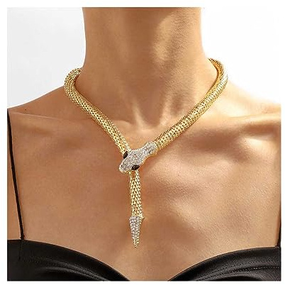 Cubahop Schlange Anhänger Choker Halsketten Armbänder Set Strass Halskette Hand Kette Schmuck für Frauen und Mädchen (Gold Halskette)