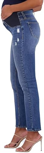 Savi Parker Women's Maternity Jeans Under The Belly –Fall Maternity Clothes- Comfy Stretch Straight Leg Distressed Maternity Jeans - 29 Inseam (M, Marina Wash)