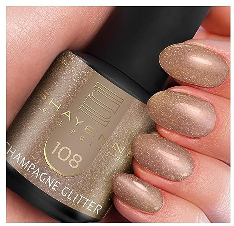 SHAYENNE UV Gel Nagellack - 108 Champagne Glitter Gold mit Glitzer 15 ml - Langanhaltend, Kratzfest & Hochglänzend - Profi-Qualität - LED kompatibel - Perfekt für Zuhause & Studio - Made in Germany