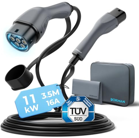 bokman Typ 2 Laddkabel till Elbil 11 kW | TÜV-certifierad / 3 Meter / 3-fas / 16A / IP55