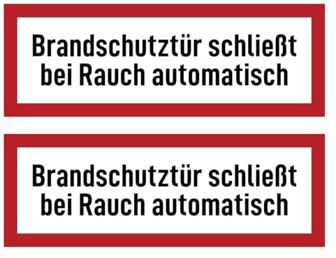 Aufkleber: 74x210 mm, 2 Stück - Brandschutztür schließt bei Rauch automatisch - Brandschutzzeichen - Hinweisschild auf Brandschutzeinrichtung und Einsatzhinweise - DIN 4066 - D1