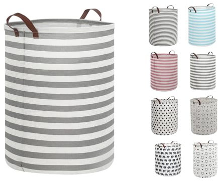 Highdi Cesto Ropa Sucia, 63L Cesta Ropa Sucia, Cubo Ropa Sucia con Piel Asas, Minimalista Cesta Ropa Plegable para Lavandería, Almacenaje Plegable para Dormitorio (40x50cm,Rayas Grises)
