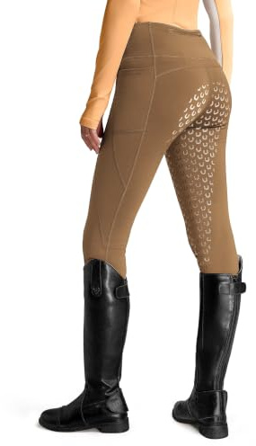 FitsT4 Sports Legging d'équitation pour Femme avec Bordure en Silicone et Passants de Ceinture