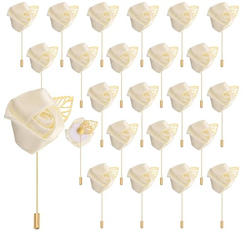 sourcing map 24pcs Beige Rose Boutonnieres Flower Buttonholes Pocket Boutonnieres Pins for Wedding Ceremony Anniversary Prom Formal Dinner Party