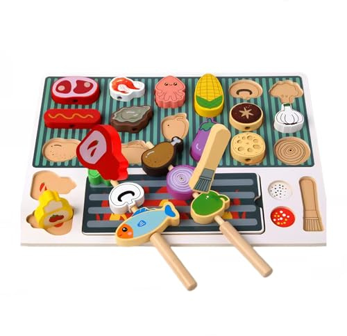Zilynhom Küchenspielset für Kinder,Grill-Spielzeuggrill für Kleinkinder,Montessori-Lernset mit Mini-Grill zum Kochen von Lebensmitteln