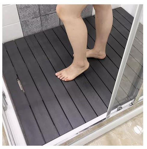 QWEASDF Holz Dusche Bad Matte， Robust Dauerhaft rutschfest ，Quadrat Lattenrost Design Fußboden Matten Leicht zu Reinigen，Hygienisch, feuchtigkeitsbeständig，Holzimitat (PS)(B,W75xL110cm/W30xL43in)