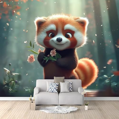 Papier Peint de Photo Style Anime Animaux Panda Forêt 200x140 cm Papier Peint Panoramique Papier Peint intissé Murale Pour Chambre De Fille, Garçon, Chambre De Bébé Salon Chambre Décor