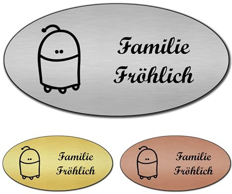 banjado® Türschild 2 Gold personalisiert/Graviertes Klingelschild selbstklebend oder als Namensschild Briefkasten versch. Größen & Designs/Hausschild personalisiert für Draußen mit Namen Mr. Roboto