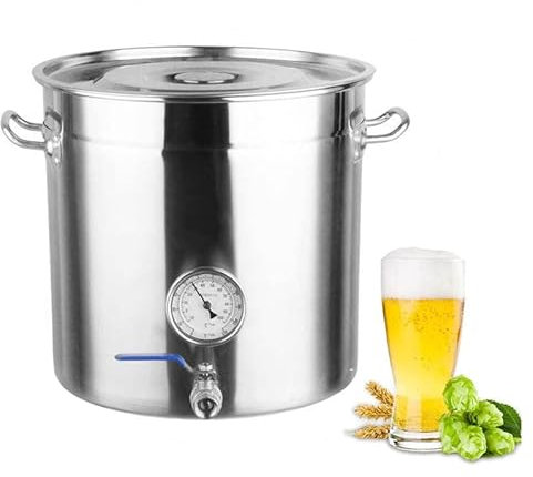KUANGGE Maischkessel für das Brauen zu Hause, Kocheimer aus Edelstahl, Braukessel, Flüssigkeitsbehälter, verzuckertes Bierfass mit Thermometer, Ventilhahn, 5 Größen, 17,7 Zoll/60 l