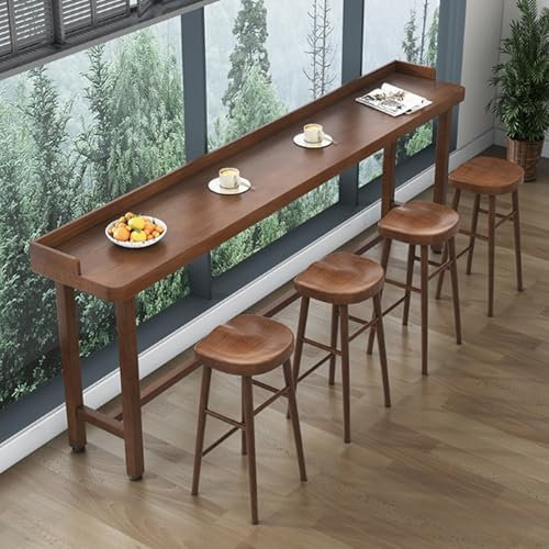 Mesa de bar industrial para comedor con valla,Mesa larga para bar de cocina para desayuno,Mesa de café Mesa con barandilla para balcón,Tablero de mesa de pino y base de madera maciza,Sin taburete(180*