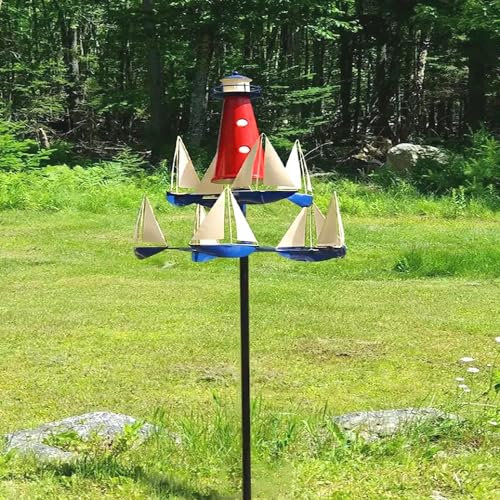 Escultura náutica giratoria de viento, atrapador de viento grande para velero, molinos de viento de arte cinético para decoración de jardín, esculturas de viento de faro, velero