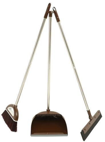 HOMOCONO Balai de Nettoyage Souple et Pelle à Poussière à Long Manche 3 Pièces en Plastique Pet et Métal – Ensemble Balai et Pelle à Ordures pour Usage Domestique – Nettoyage Sols