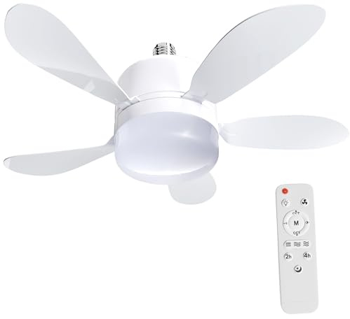 LEDUNI Ventilatore da soffitto con lampadine LED, E27, 21 W, motore a corrente continua, 9 W, luce LED, 12 W, 6 pale, con telecomando, silenzioso, velocità, luminosità e temperatura del colore