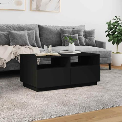 HEFZGDB Couchtisch mit LED-Leuchten Schwarz 90x49x40 cm Orta Sehpa Oturma Odasi Stubentisch Couch Tisch Wohnzimmer Beistelltisch Klein für Innenhof Balkon Tagungsraum Wohnzimmer