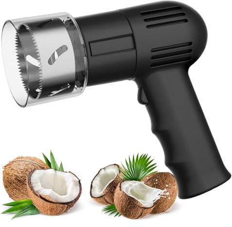vnmudzeo Apriscatole Automatico per Cocco Senza Fili in Acciaio Inox, con Coperchio di Protezione, Macchina per Rompere I Gusci di Cocco Ricaricabile Commerciale,Black