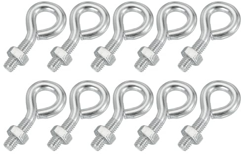 PATIKIL 10 Pcs Pernos De Ojo M6x20mm Plateado Acero Al Carbono | Pernos De Ojo Con Tuerca Para Colgar O Asegurar Cables