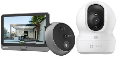 EZVIZ CP4 Spioncino digitale da porta con schermo tattile a colori da 4,3 pollici e CP1 4 MP telecamera di sorveglianza WiFi interna, confezione da 2 prodotti