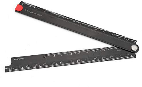 KooingTech Ruler 30cm Folding, 90° Foldable Ruler, 0-300mm Length Aluminum Alloy Straight Angle Measure Metal Stationery Rulers Black for Machine Glass Making