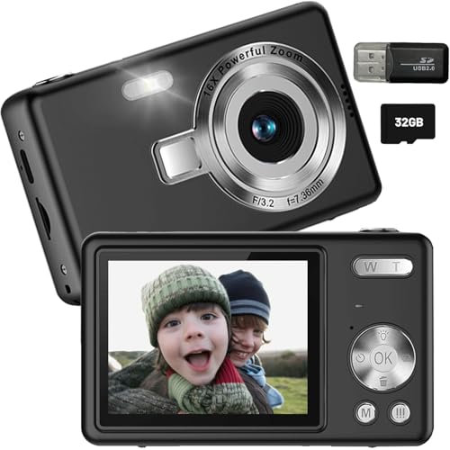 Digital Camera 1080P 44MP Portable Camera with 32GB SD Card Vlogging Camera with 2.4 LCD 8X Zoom Anti-Shake and LED Fill Light, Vintage Camera for Student Girls Boys