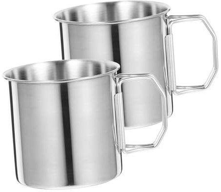 Anneome 2 Piezas taza para acampar al aire vasos cafe coffee cup vasos plegables café cámping taza de acero inoxidable para acampar vaso con asa plegable acero inoxidable 304 Silver