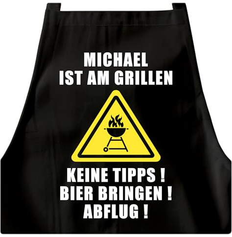 DEL MÀ Unique & Personal Grillschürze Männer personalisierte Kochschürze Herren lustiges Grillzubehör Geschenk Mann Grillmeister Schürze Schwarz