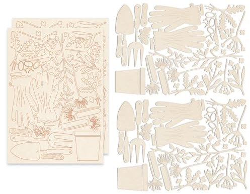 Polkadoodles Green Fingers - Juego de 64 piezas de madera aglomerada para manualidades, juego de manualidades de madera aglomerada, formas en blanco para decorar