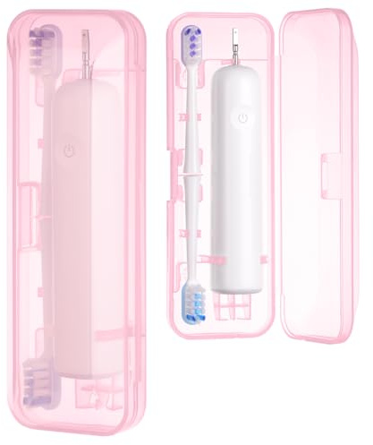 Alaoo Elektrische Zahnbürsten-Etui, Transparenter Organizer Reise-Etui | für elektrische Zahnbürsten, Travel Essentials Reiseetui für 1 Handstück und 2 Aufsteckbürsten, Rosa