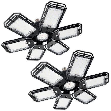 LED ATOMANT Pack 2x Luces de Garaje LED 50W, Diseño Hexagonal con 6 Paneles Ajustables, Iluminacion Blanca Fria 6000LM, Angulo Direccionable 90º por Panel, Casquillo E27, Facil Instalacion