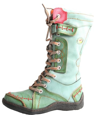 TMA EYES Stivali alti al ginocchio da donna con fodera in pelliccia sintetica per calore stivali in pelle resistente all'acqua con cerniera laterale, Verde, 40 EU