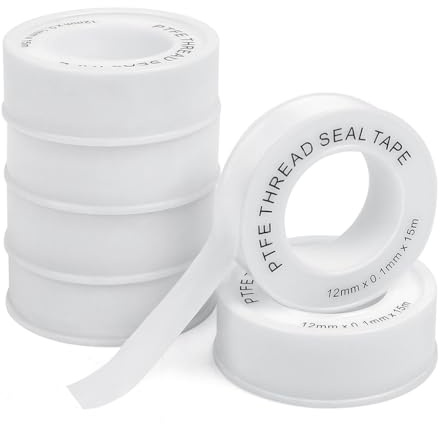 XYGK Plumbers Tape 6 Rolls, PTFE Sealing Tape, White Thread Seal Tape with Snap On Cover, Plumbing Tape for Preventing Leakage of Pipes, Showerheads, Sewers-(12mm × 0.1mm × 15m)