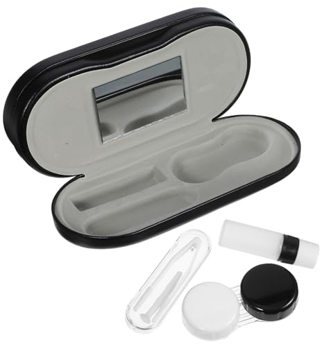 Veemoon Custodia Rigida per Occhiali Nera in Pu, Piccola e Portatile | Contenitore per Lenti a Contatto, Design Rivestimento Floccato e Plastica, Uso Outdoor