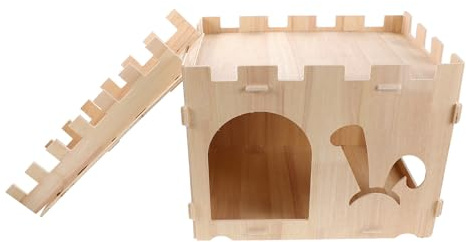 Sosoport Holzhaus für Meerschweinchen mit Leiter und Dach Versteck für Kaninchen und Hamster Leicht Aufzubauen Natürliches Zuhause für Kleintiere