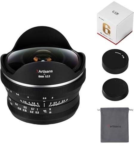 Lente Ultra Gran Angular Ojo de pez APS-C 220° 7artisans 6mm F2.0 con Enfoque Manual, Compatible con cámaras sin Espejo Sony A6000/A5000/A3000/Nex Series a6700 nex-5t nex-3n nex-6 nex-5r nex-5n