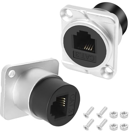 XMSJSIY D-Type RJ11 CAT3 Panel Mount Telephone Adapter Female to Female D-Type CAT3 6P4C Telephone Module Extender Connector Pass-Through Coupler Socket Desktop phone Adapter - 2PCS (Silver)