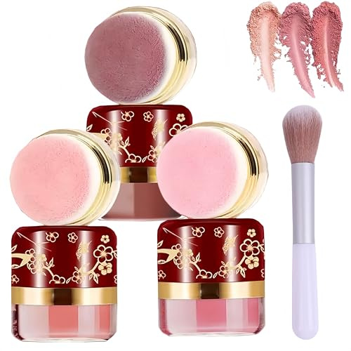 3-Piece Lazy Blush Set,Natural Cheek Rouge Powder,Long-Lasting Lightweight Blendable Matte & Glow Finish, Portable Travel Blush Kit with Makeup Brush. (3Piece)