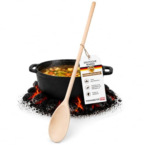 TOPANBIETER 999 Articoli da cucina in legno di faggio, cucchiaio da cucina extra lungo in legno, made in EU, stabile e resistente al calore, ideale per grandi cucine e famiglie (1, 80 cm, ovale)