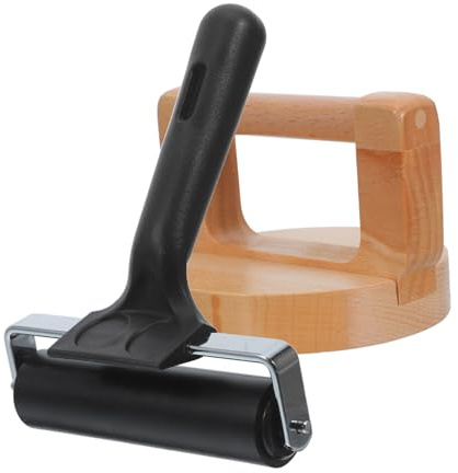 COHEALI Set Rulli Artistici la Realizzazione con Rullo in Gomma e Base in Legno Massello, Strumento di Inchiostrazione per Linoleografia e Stamping Artigianale, per attività Creative