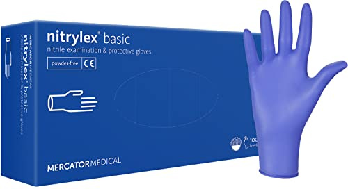 Nitrylex Basic Einweg-Nitrilhandschuhe, schützende Untersuchungshandschuhe, puderfrei, unsteril, Blau , Größe L (8-9), beidhändig tragbar, strukturierte Fingerkuppe, dispenser box 100 Stk