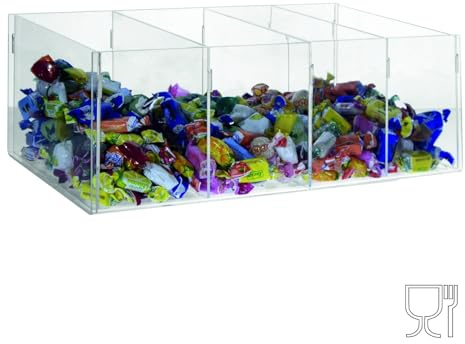 DesignPlex Espositore in plexiglass Trasparente da banco per Caramelle confezionate e Oggetti Vari a 4 vaschette - Misure: 50 x 18 x H15 cm