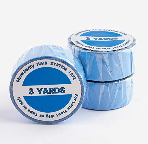 ShowJarlly 1 Roll Double Sided Adhesive Lace Front Support Tape Roll Wig Blue Tape 2 CM *3 Yards