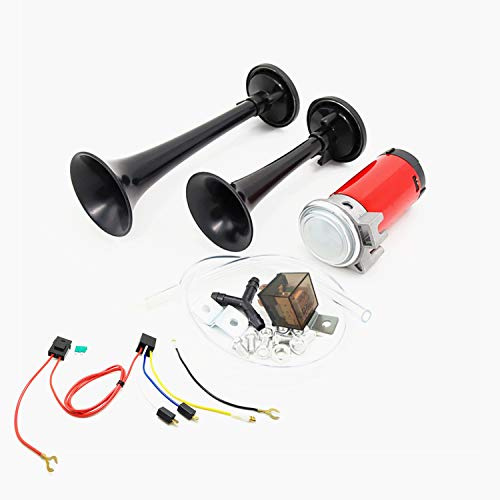 YIYIDA Hupe autohupe lautsprecher doppel trompeten hupe lufthupe hohem bass und kompressor-luftpumpenset mit super lauter sound car horn für alle 12 V LKW auto zug SUV boot moto züge etc